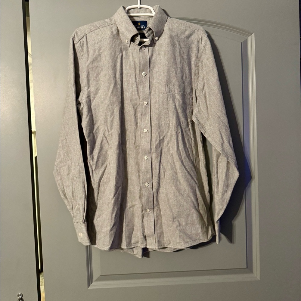 Stafford Light Gray Casual Button Down Shirt